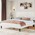 Frostbloom Full Size Velvet Upholstered Platform Bed Frame with Headboard, Metal Frame and Wood Slats, No Box Spring Needed, Off-White