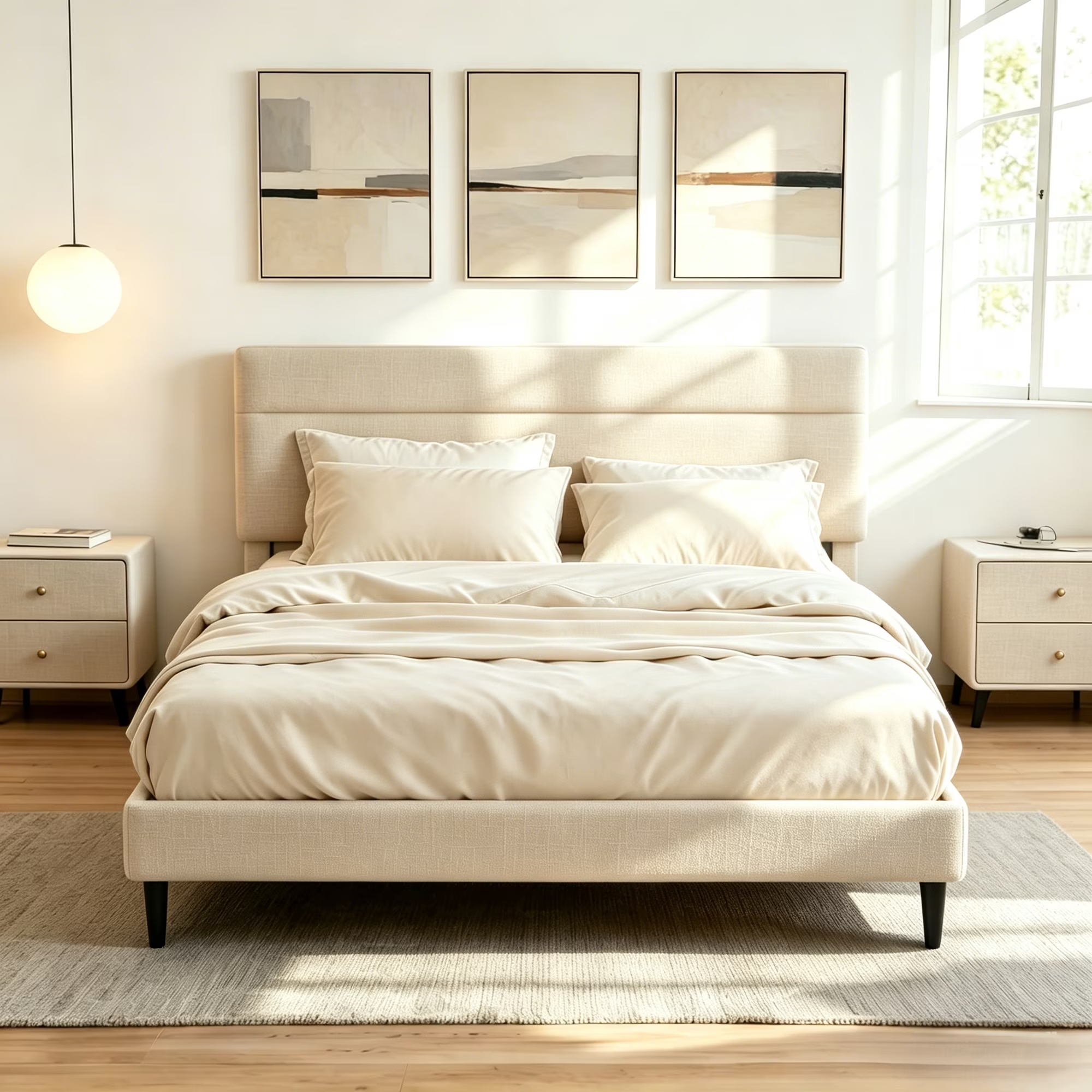 Frostbloom Platform Bed Frame with  Upholstered Headboard, No Box Spring Needed