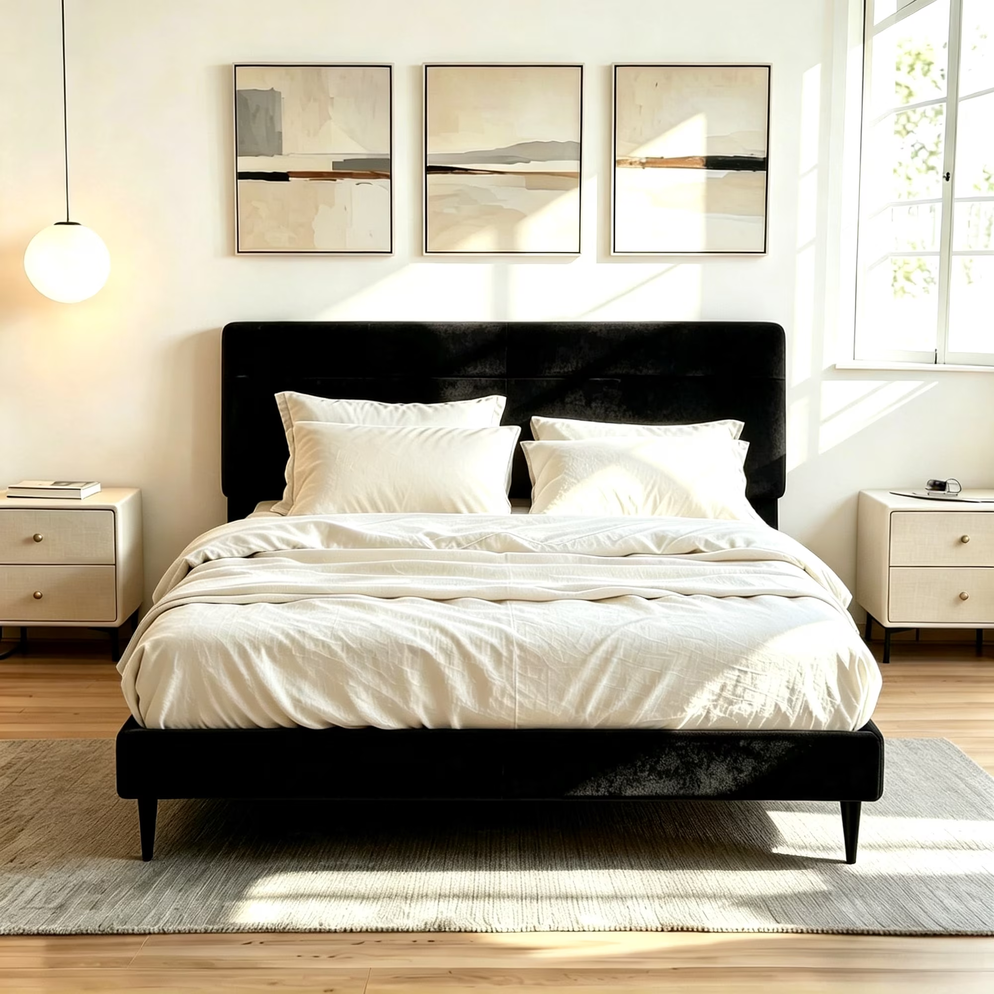 Frostbloom Platform Bed Frame with  Upholstered Headboard, No Box Spring Needed