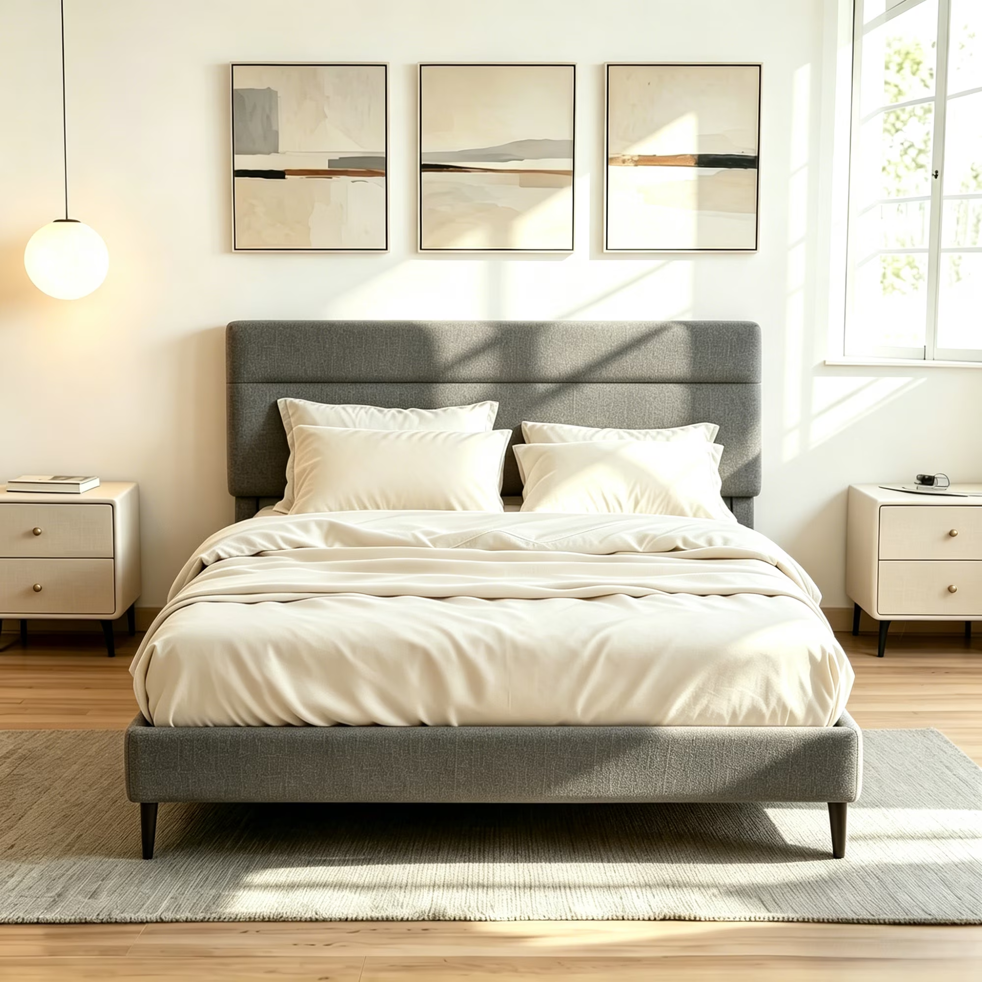 Frostbloom Platform Bed Frame with  Upholstered Headboard, No Box Spring Needed