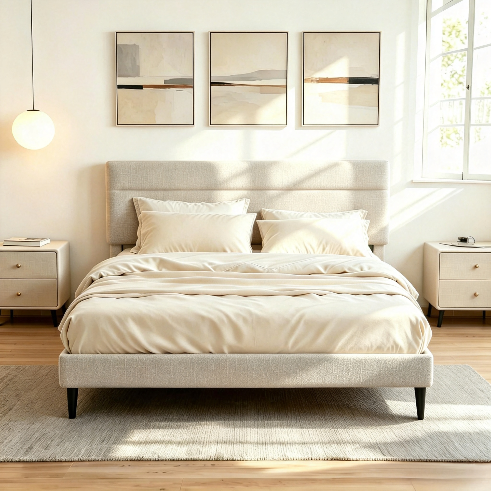 Frostbloom Platform Bed Frame with  Upholstered Headboard, No Box Spring Needed