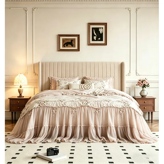 Frostbloom Platform Bed Frame with Vertical Channel Tufted Wingback Headboard