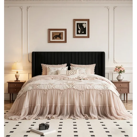 Frostbloom Platform Bed Frame with Vertical Channel Tufted Wingback Headboard