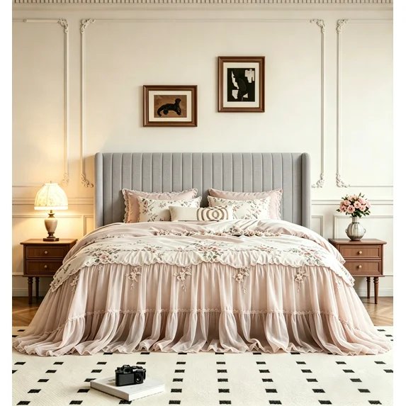 Frostbloom Platform Bed Frame with Vertical Channel Tufted Wingback Headboard