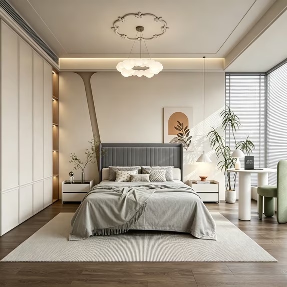 Frostbloom Upholstered Bed Frame with Charging Ports (USB & Type-C) and Wingback Headboard