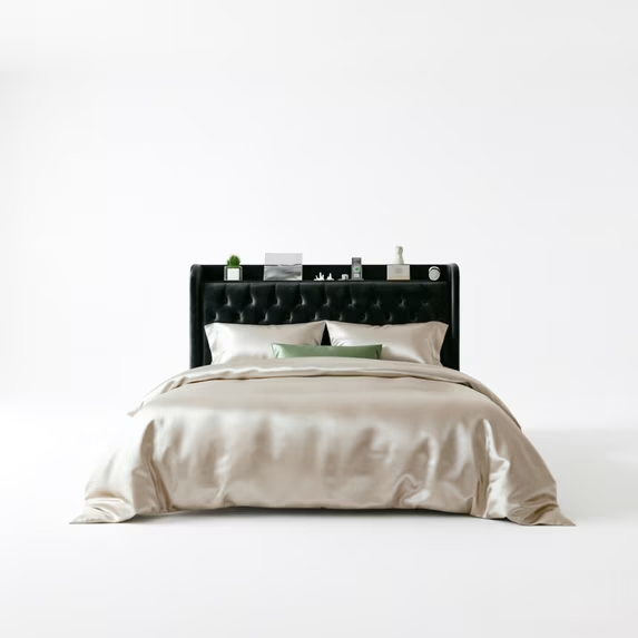 Frostbloom Bed Frame with Charging Station (USB & Type-C) – Diamond-Tufted Wingback Heaadboard & Storage