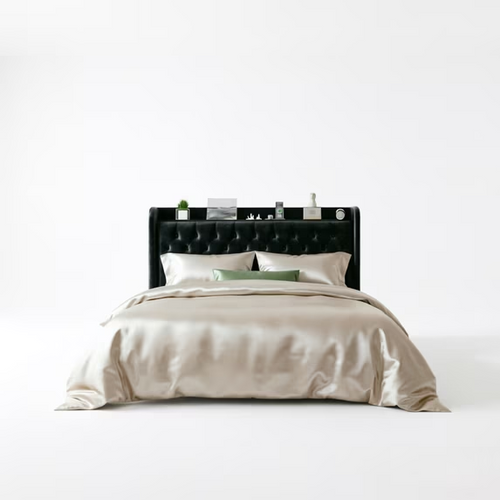 Frostbloom Bed Frame with Charging Station (USB & Type-C) – Diamond-Tufted Wingback Heaadboard & Storage