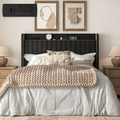 Frostbloom Queen Size Bed Frame with Advanced Charging Hubs & Storage Shelf, Upholstered Velvet Wingback Headboard, Black