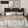 Frostbloom King Size Bed Frame with Advanced Charging Hubs & Storage Shelf, Upholstered Velvet Wingback Headboard, Black