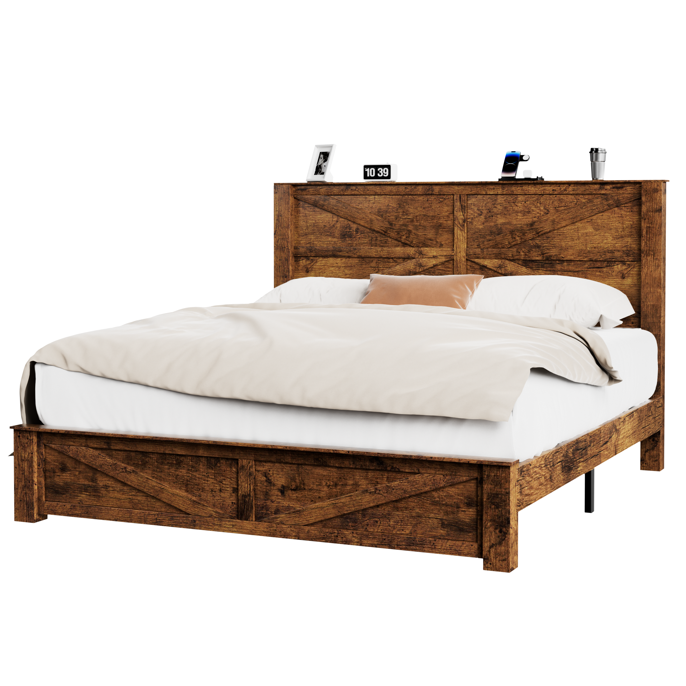 Frostbloom Wooden Platform Bed Frame with Headboard