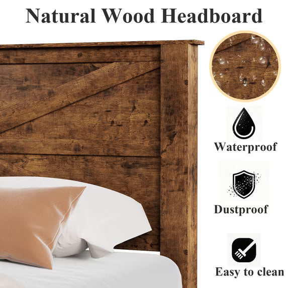 Frostbloom Full Platform Bed Frames with Wooden Headboard Natural Wood Grain (Brown)