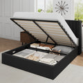 Frostbloom Full Size Lift Up Velvet Bed with Vertical Striped Wingback Headboard and Under-bed Storage, Black