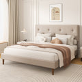 Frostbloom Linen Upholstered Platform Bed Frame with Adjustable Headboard
