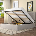 Frostbloom King Size Lift-Up Storage Platform Bed with Vertical-Stripe Velvet Upholstered Headboard, Beige