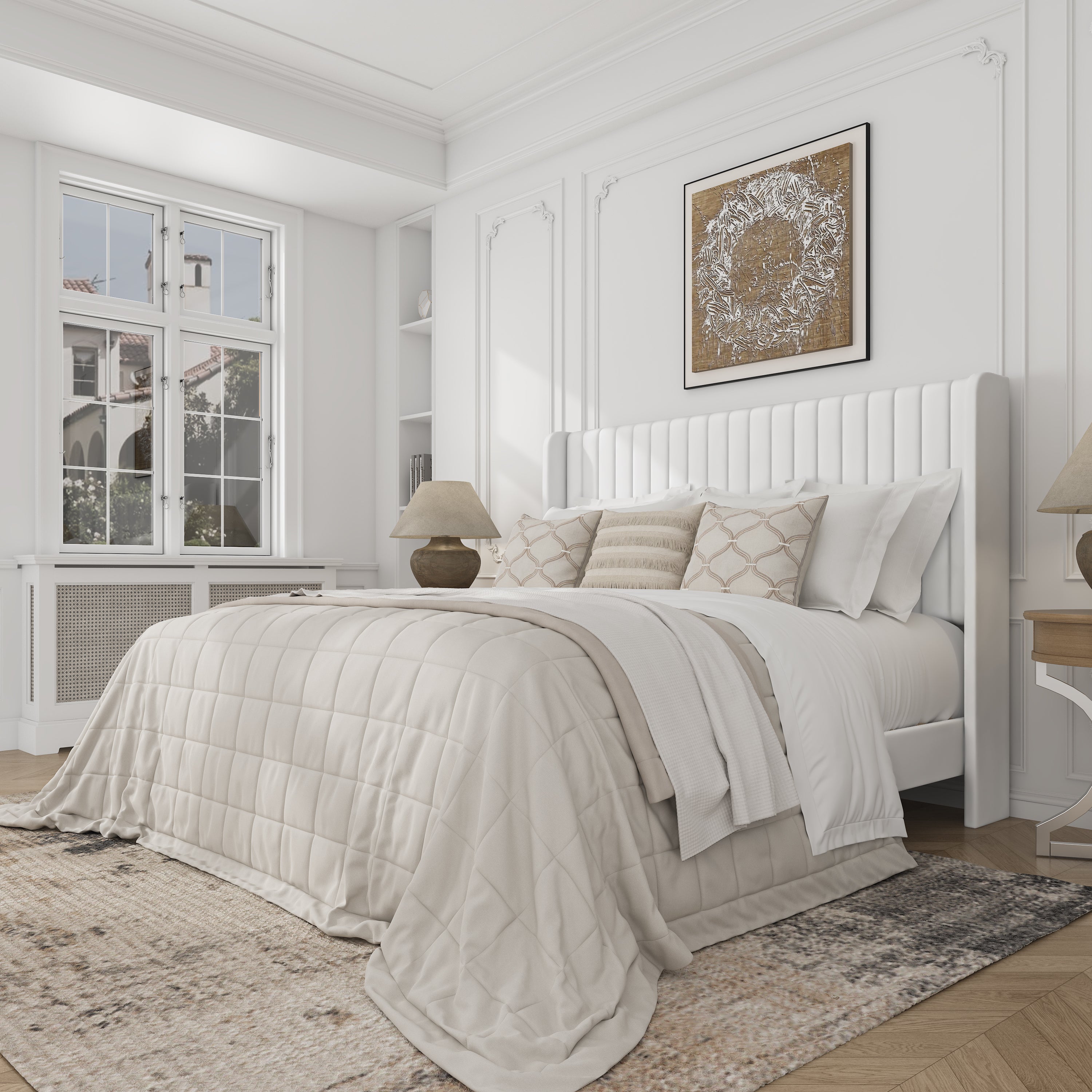 Frostbloom Velvet Upholstered Bed with Wingback Headboard