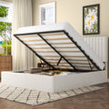 Frostbloom King Size Lift-Up Storage Platform Bed with Vertical-Stripe Velvet Upholstered Headboard, Off-White