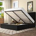 Frostbloom King Size Lift-Up Storage Platform Bed with Vertical-Stripe Velvet Upholstered Headboard, Black