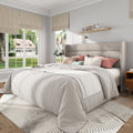 Frostbloom King Size Linen Upholstered Platform Bed Frame with Wingback Headboard, No Box Spring Needed, Beige