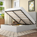 Frostbloom Full Size Lift-Up Storage Platform Bed with Vertical-Stripe Velvet Upholstered Headboard, Light Gray