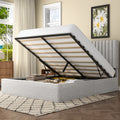 Frostbloom King Size Lift-Up Storage Platform Bed with Vertical-Stripe Velvet Upholstered Headboard, Light Gray