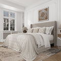 Frostbloom Queen Size Linen Fabric Upholstered Bed with Wingback Headboard, Beige