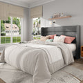 Frostbloom Full Size Linen Upholstered Platform Bed Frame with Wingback Headboard, No Box Spring Needed, Dark Gray