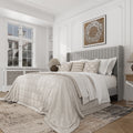 Frostbloom Full Size Linen Fabric Upholstered Bed with Wingback Headboard, Light Gray