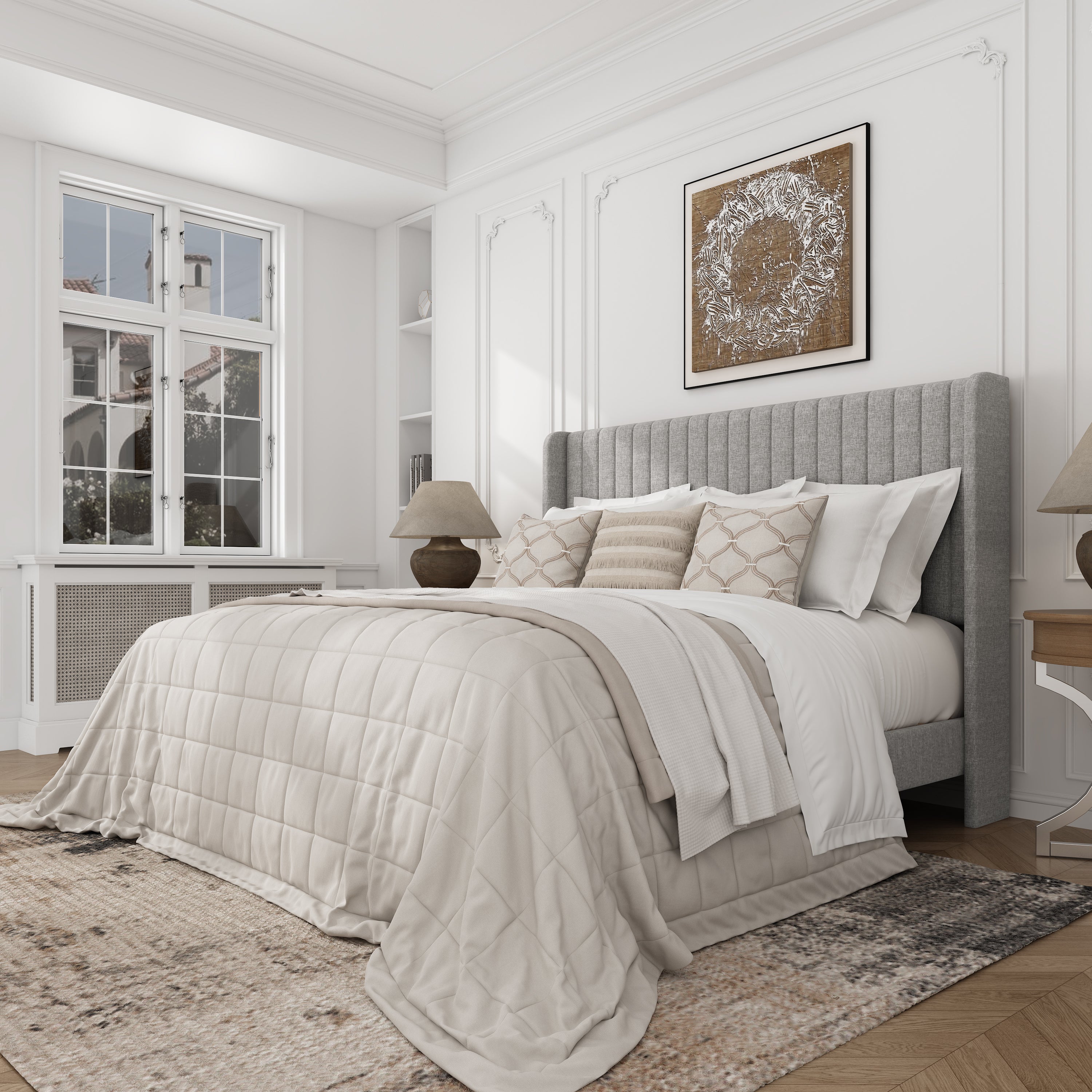 Frostbloom Velvet Upholstered Bed with Wingback Headboard