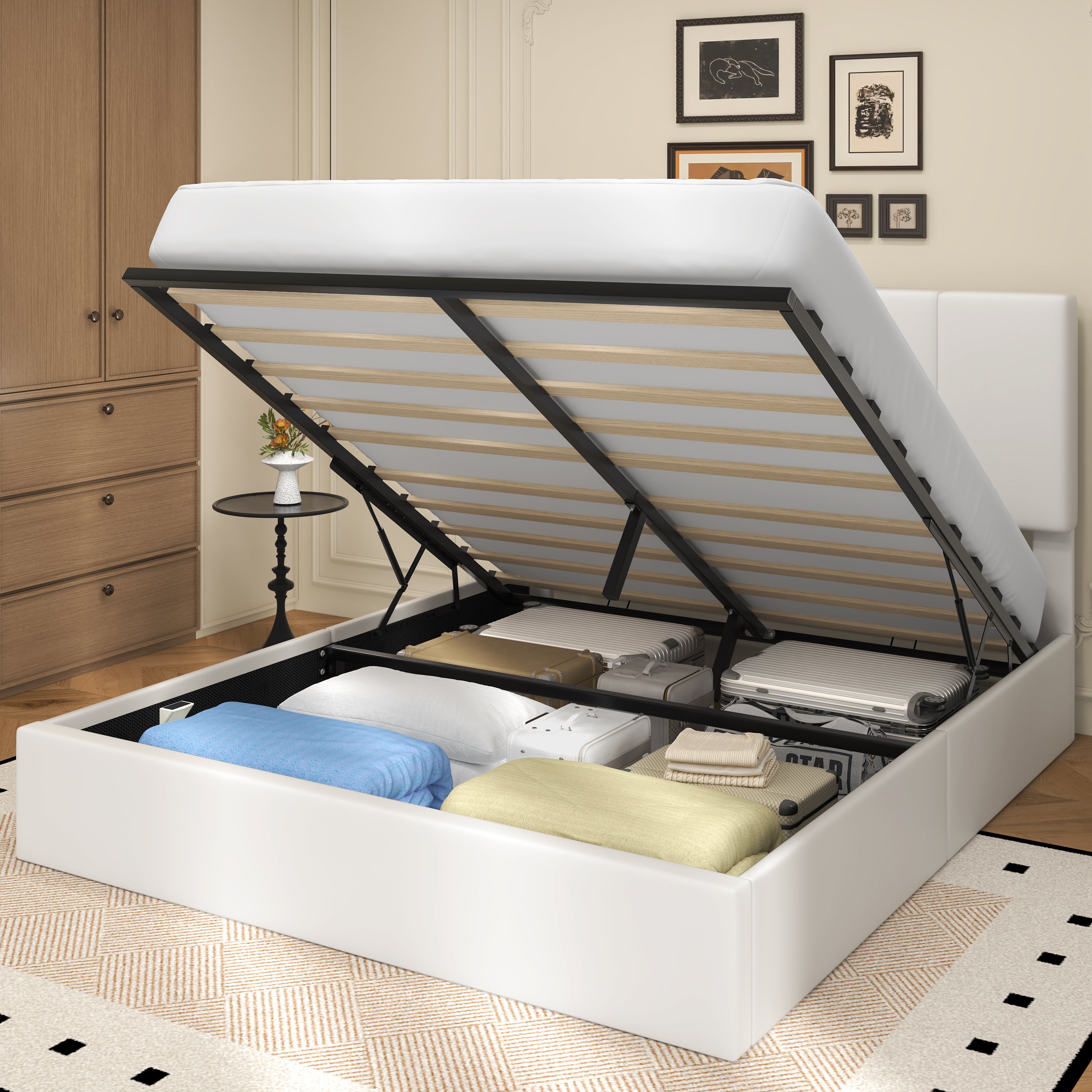 Frostbloom Lift-Up Storage Platform Bed with Velvet Wide Vertical Channel Tufted Upholstered Headboard