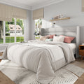 Frostbloom King Size Linen Upholstered Platform Bed Frame with Wingback Headboard, No Box Spring Needed, Light Gray