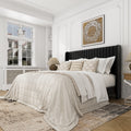 Frostbloom Queen Size Velvet Upholstered Bed with Wingback Headboard, Black