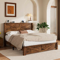 Frostbloom Platform Bed Frame with Wooden Headboard, Natural Wood Grain