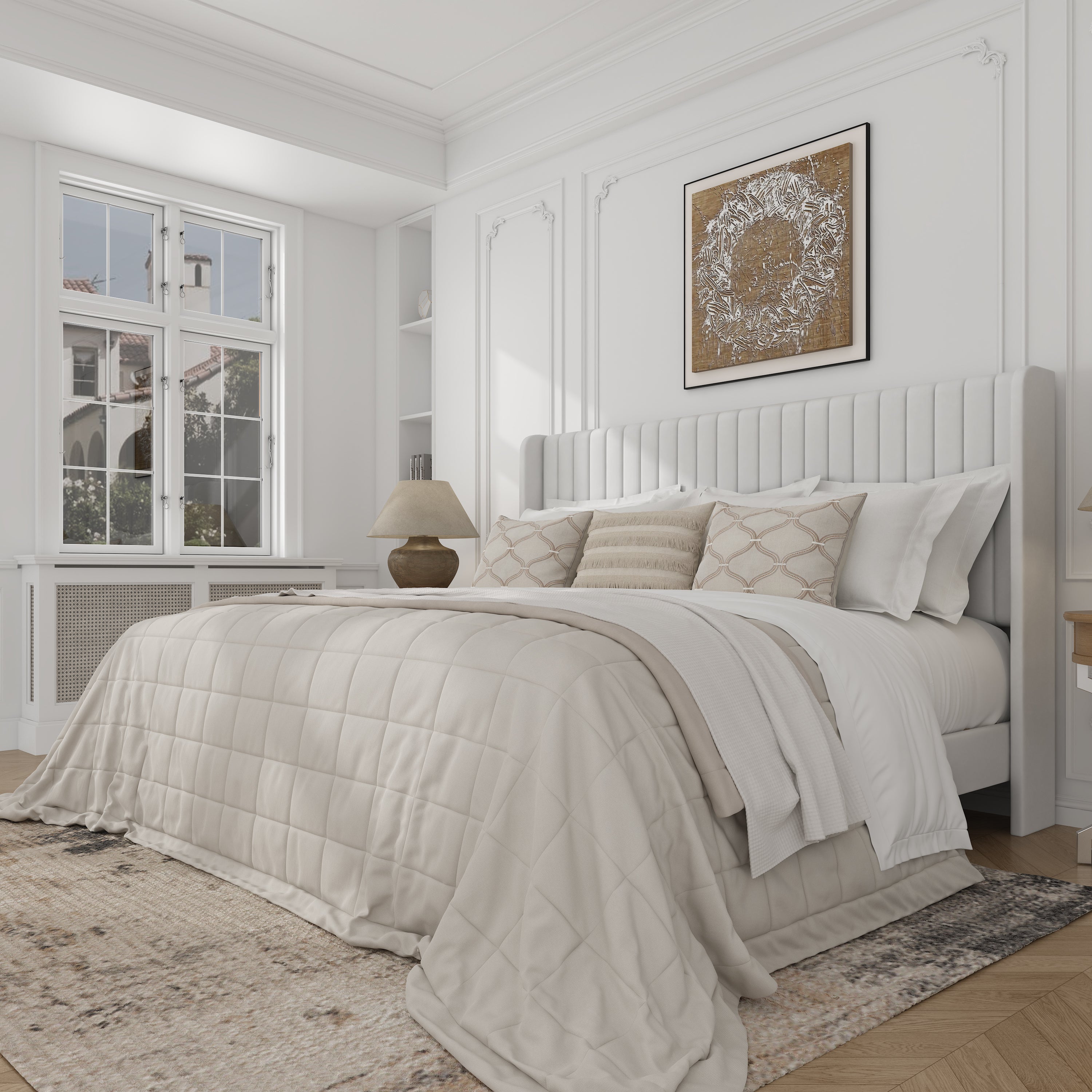 Frostbloom Velvet Upholstered Bed with Wingback Headboard