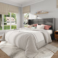 Frostbloom King Size Linen Upholstered Platform Bed Frame with Wingback Headboard, No Box Spring Needed, Dark Gray