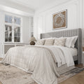 Frostbloom King Size Linen Fabric Upholstered Bed with Wingback Headboard, Light Gray