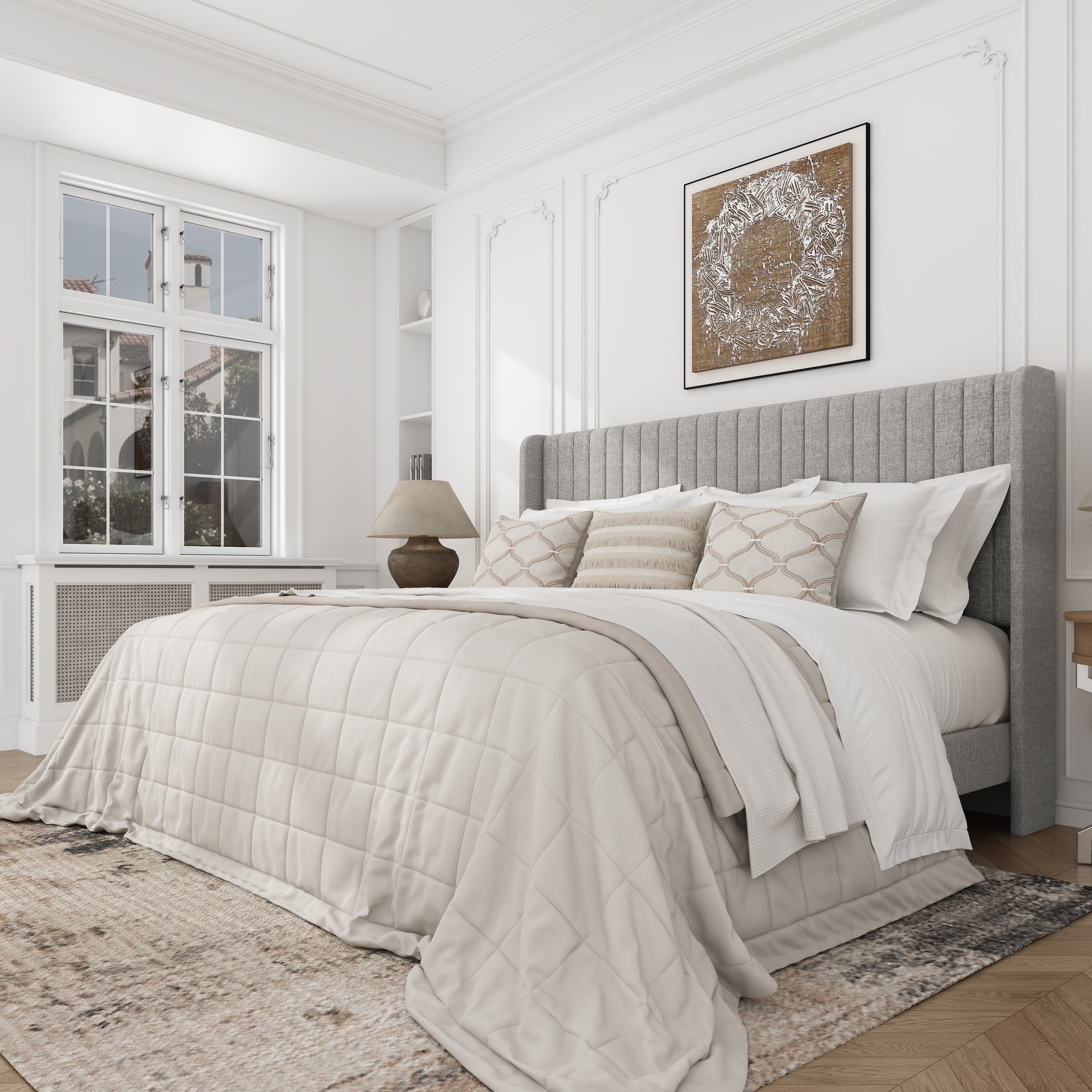 Frostbloom Velvet Upholstered Bed with Wingback Headboard