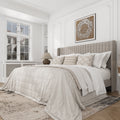 Frostbloom King Size Linen Fabric Upholstered Bed with Wingback Headboard, Beige