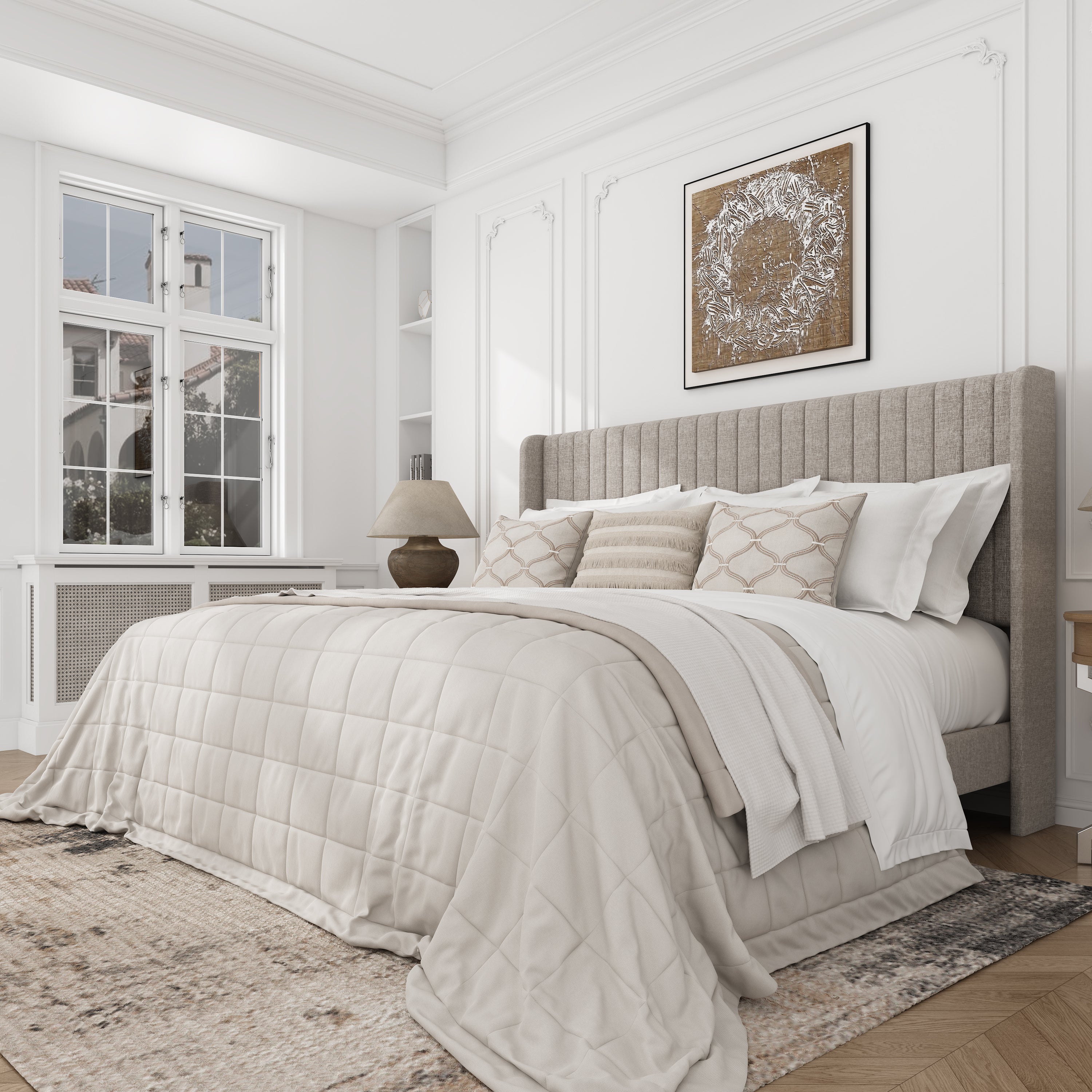 Frostbloom Velvet Upholstered Bed with Wingback Headboard