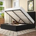 Frostbloom Full Size Lift-Up Storage Platform Bed with Vertical-Stripe Velvet Upholstered Headboard, Black