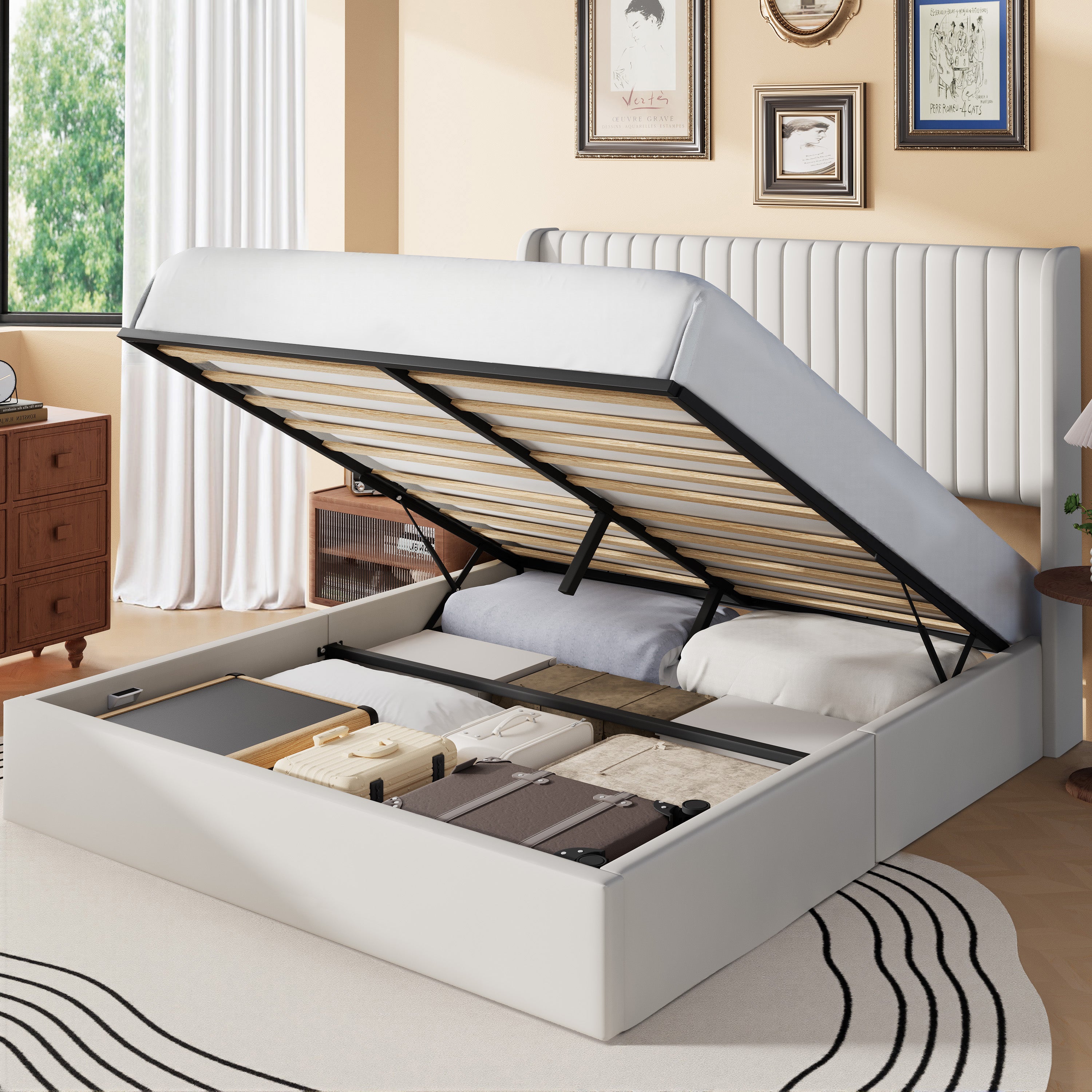 Frostbloom Lift Up Storage Bed with Wingback Headboard