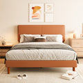 Frostbloom Faux Leather Platform Bed Frame with Adjustable Headboard