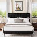 Frostbloom Full Size Platform Bed Frame with Velvet Upholstered Headboard, Black