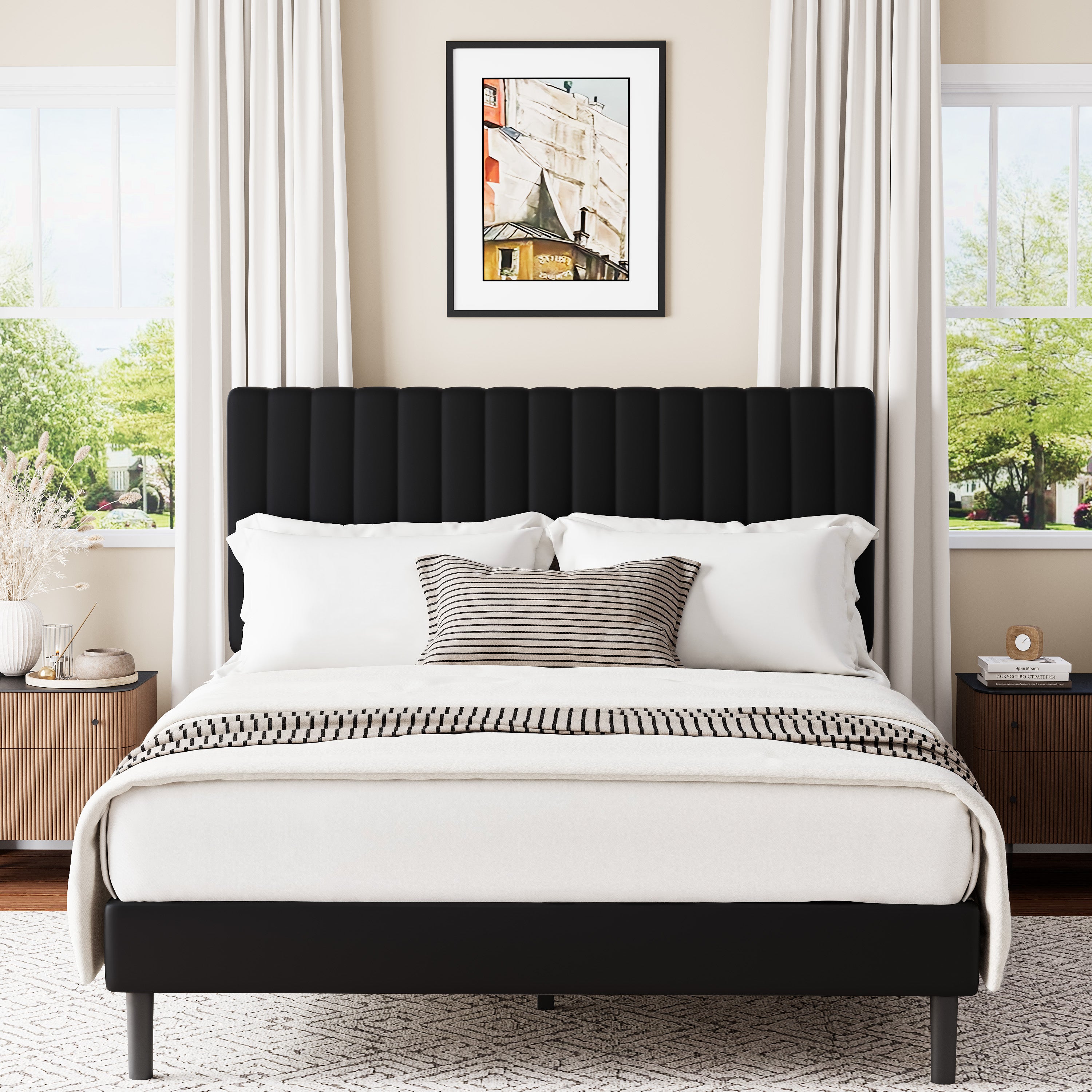 Frostbloom Platform Bed Frame with Upholstered Headboard