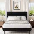 Frostbloom Queen Size Platform Bed Frame with Velvet Upholstered Headboard, No Box Spring Needed, Black