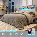 Frostbloom King Size Velvet Upholstered Platform Bed with Geometric Wingback Headboard, LED Light, Storage Shelves & Built-in Charging Station, Off-White