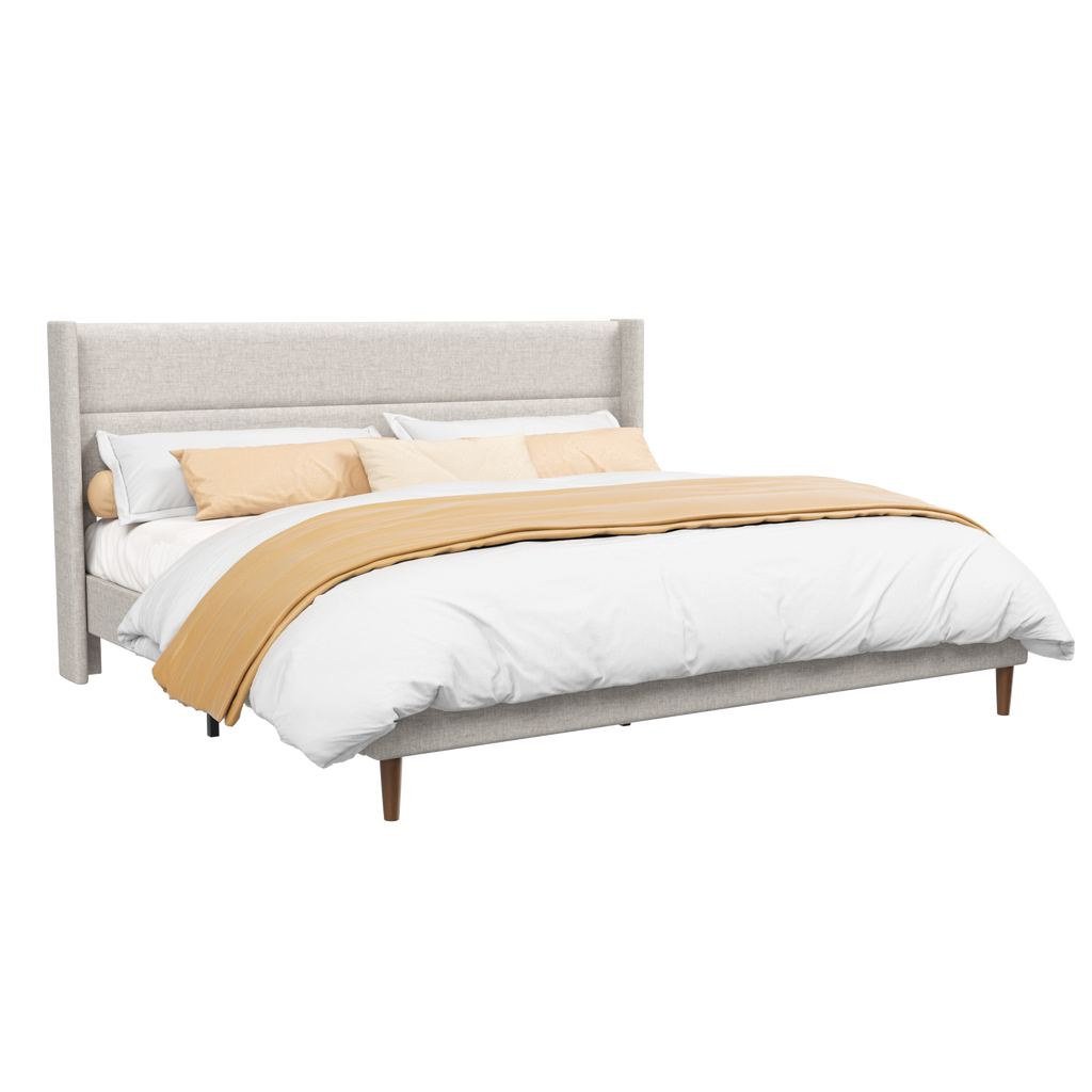 Frostbloom Linen Upholstered Platform Bed - Wingback Headboard