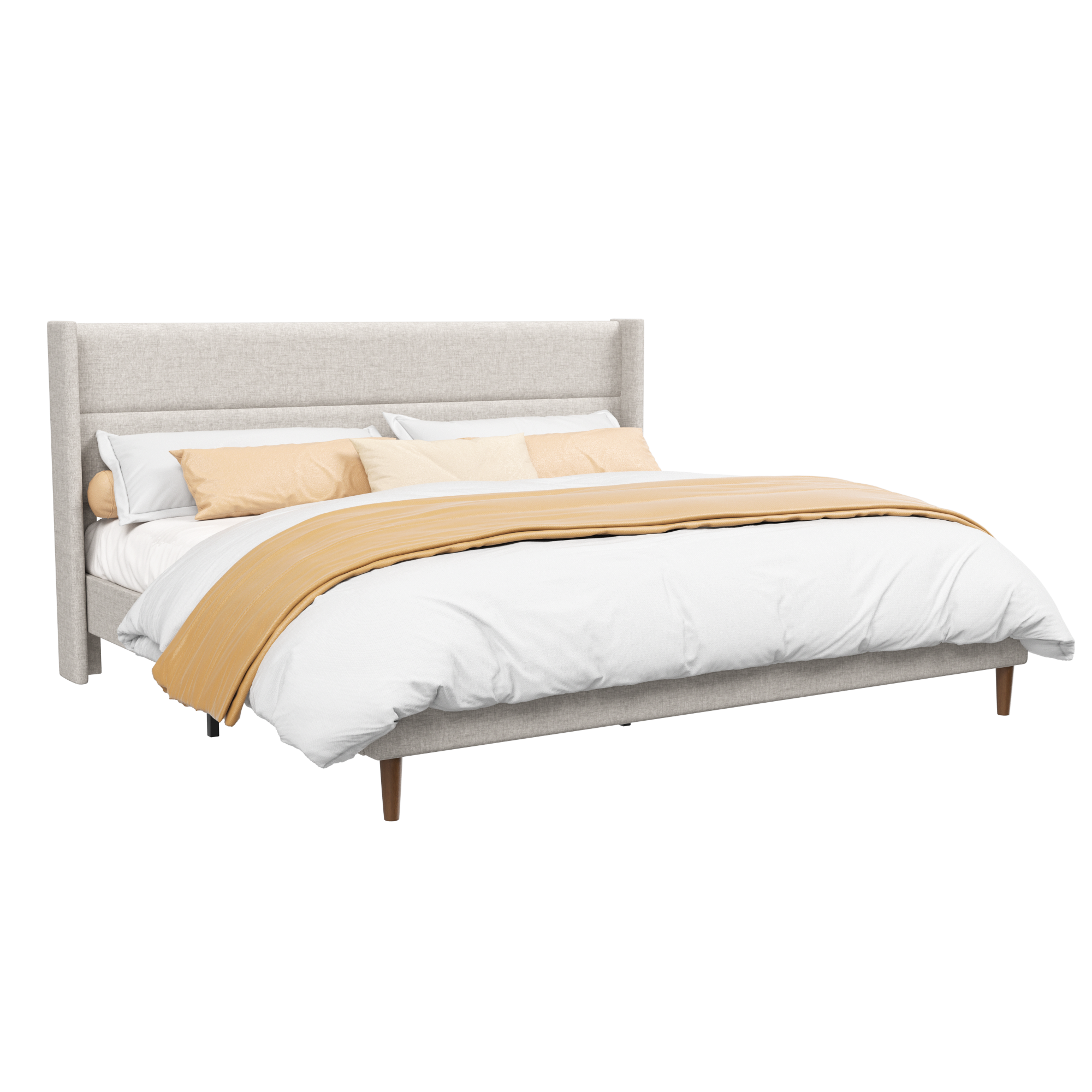 Frostbloom Linen Upholstered Platform Bed - Wingback Headboard