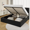Frostbloom King Size Velvet Upholstered Storage Platform Bed with Hydraulic Lift, Wingback Headboard, Black