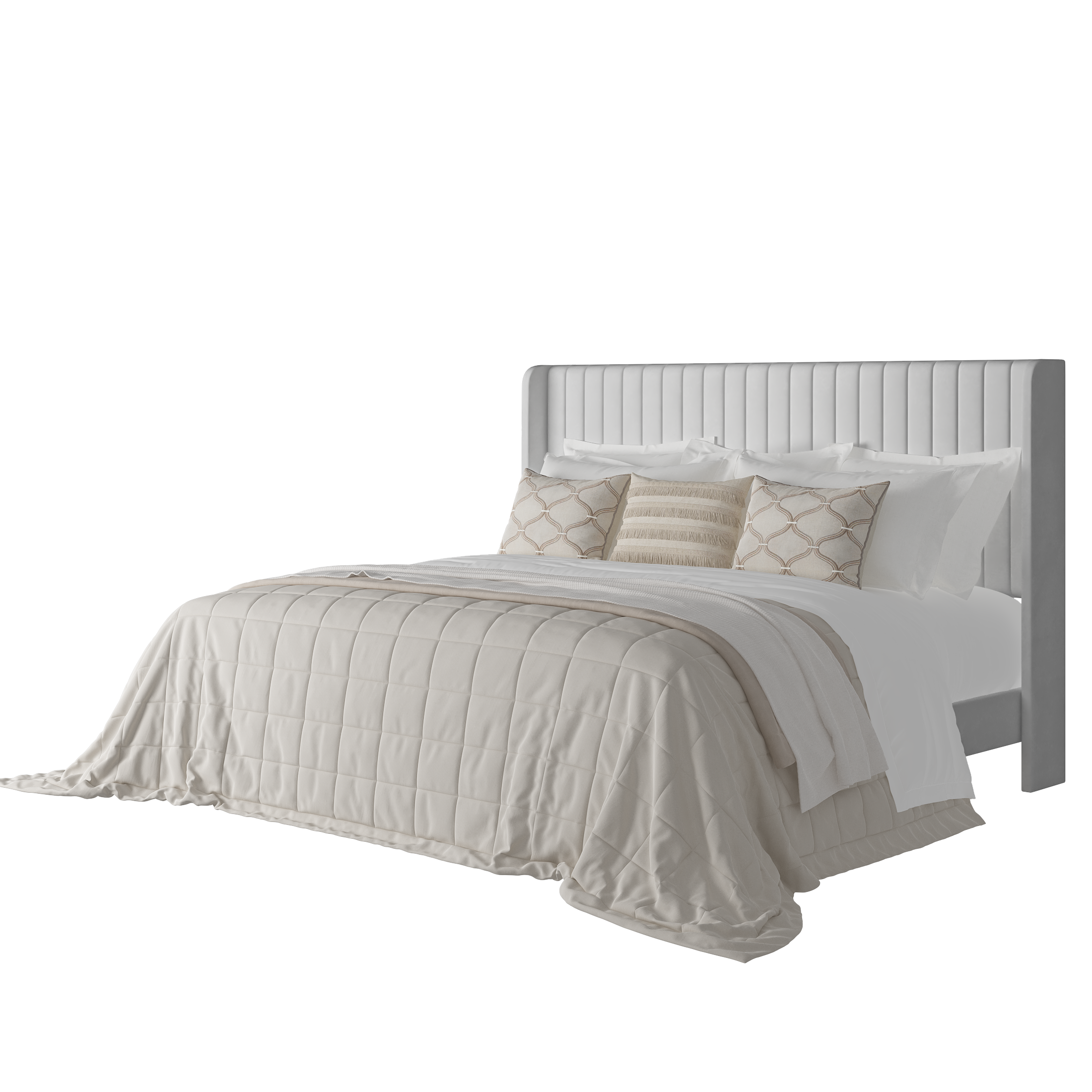 Frostbloom Bed Frame with Vertical Channel Tufted Wingback Headboard – Platform Design