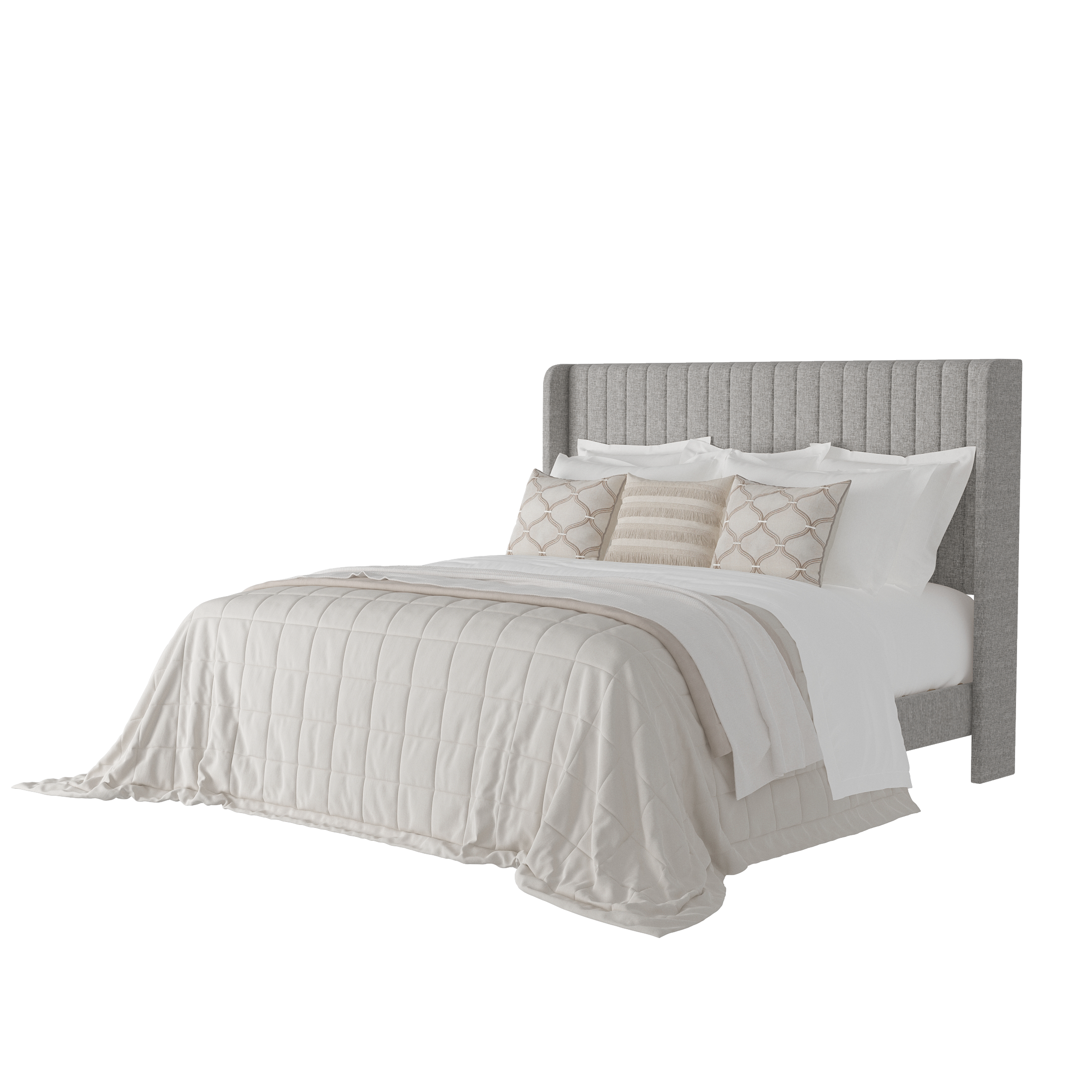 Frostbloom Bed Frame with Vertical Channel Tufted Wingback Headboard – Platform Design